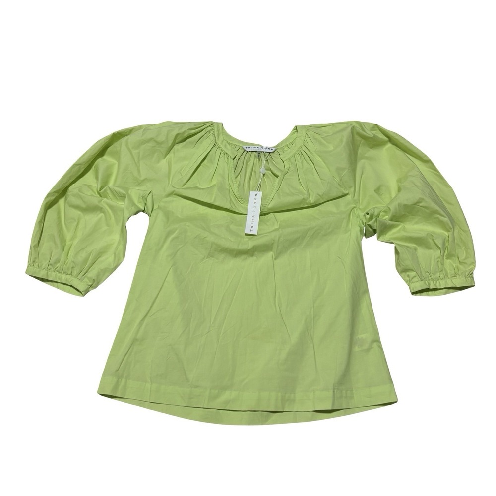 NWT Trina Turk Cornelia' Balloon Sleeve Cotton Poplin Top Limeade XS 19 x 24